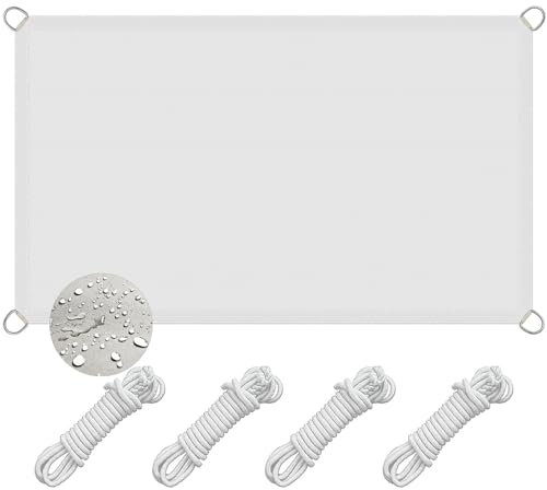 Wasserdicht Markise 5.5 x 9 m Sonnenschutz Wetterschutz Outdoor Sonnenschutztuch Schattentuch mit Befestigungsset für Balkon Terrasse Garten, Weiß
