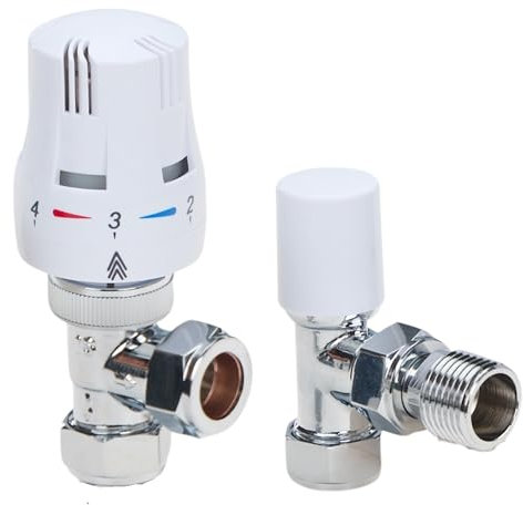 LavaTap Thermostatic Radiator Valve TRV with Lockshield 1/2 x 15mm Angled White Radiator Thermostat Valve