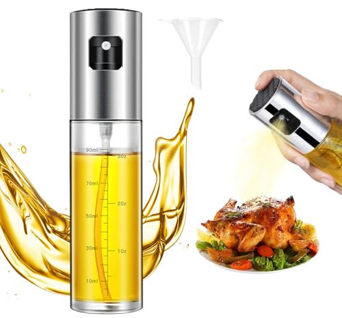 RAYPOW Pack2 Pulverizador Aceite Cristal de 100ml con Embudo, Aceitera De Aceite de Oliva, Spray Aceite para Freidora de Aire Air Fryer Cocina, Vaporizador Aceite de Oliva y Vinagre (2)