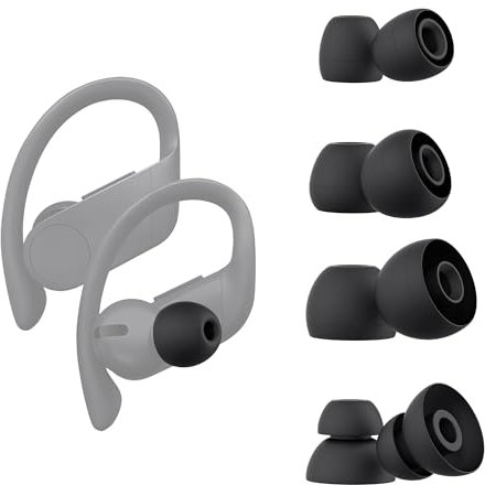 FlyCoco 4 Pairs Earbud Replacement Tips Compatible with Powerbeats Pro Beats Wireless Earphone Headphones, 9mm/11mm/13mm Silicone Earbuds Buds Tip for Spare Use, S M L and Double Flange Style