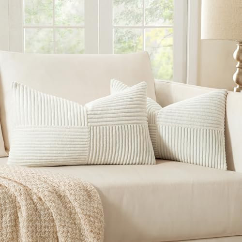 MIULEE 2er Set Kissenbezug 30x50cm Reines Weiß Kissenhülle Kissenbezüge Sofakissen Dekokissen Boho Couchkissen Kord Dekorative Zierkissenbezug für Sofa