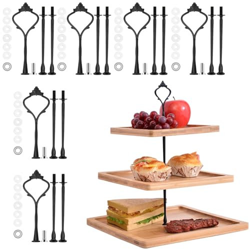 6 Sets Cake Stand Fittings(No Plates), 3 Tier Cake Stand Handle, Hardware Wedding Cake Stand, Black Cupcake Stand, Cake Stand Supports, Cake Stand Serving Platter for Party Afternoon Tea Stand Kit
