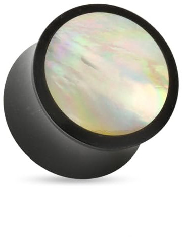 beyoutifulthings Ohr-Plug Perlmutt-Inlay Organisches Horn Braun Ohr-Piercing Ohr-Schmuck Tunnel Double Flare Sattel-Verschluss 12-mm