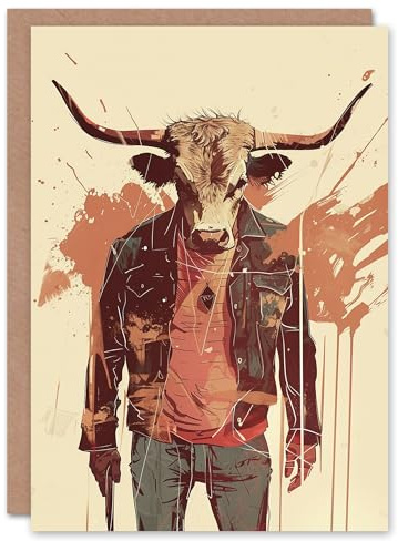 Artery8 Punk Minotaur Cowpunk Culture Concept Art For Him Man Birthday Card