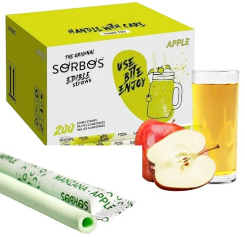 FIT ME Essbare Strohhalme mit Apfel Geschmack - 25 Stück - 100% Biologisch Abbaubar - Trinkhalme ohne Allergene