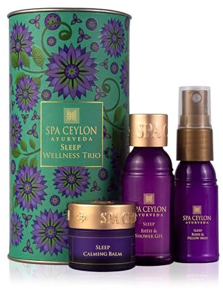 SPA CEYLON Sleep Wellness Trio Set | Restful Spa Essentials | Natural Ingredients | Ayurvedic Bath Gift Set | Lavender Essential Oil | Shower gel, Body Mist, Balm | Gift set