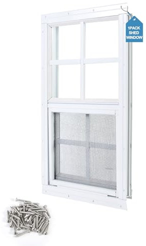 Ktondic 1 Packung Schuppenfenster, 30,5 x 45,7 cm, weiß, bündig montiert, Haushaltsfenster mit gehärtetem Glas und Fiberglas-Bildschirm für Schuppen, Hühnerstall, Spielhaus und Garage