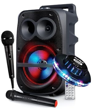 Enceinte Sono 400W Sono DJ High Power Karaoké sur Batterie LED RVB - USB/SD/Bluetooth/Radio FM + 2 MICROS + Jeu UFO Ovni