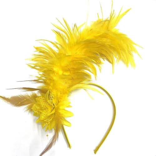 Bandeau à plumes style rétro britannique pour les festivals, les fêtes et les représentations sur scène Bandeau Cheveux Femme Carnaval Bandeau Cheveux Fille élégant Accessoires (Yellow, One Size)