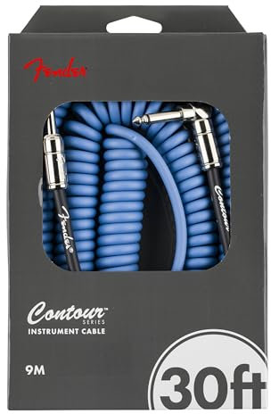 Fender Contour Series Coil Instrument Cable (30ft STR/ANG) in Lake Placid Blue
