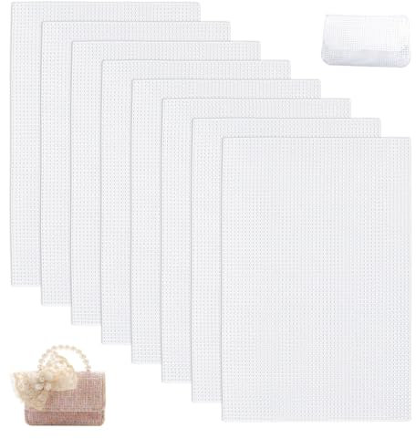 GIDWRIY 8pcs Plastik Gitter zum Basteln 30x20 cm,Plastic Mesh Sheet,Plastic Canvas Cross Stitch Mesh,Plastikgitter für Taschen,Kunststoff Kreuzstich Meshstoff,Gittergewebe Kunststoff Netz Gitter