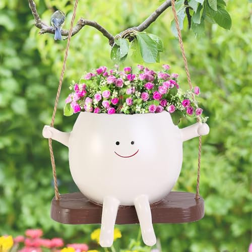 AUNGKWANG Pots de Fleurs à Suspendre, Jardinière À Suspendre Intérieur Extérieur, Pot de Fleurs à Suspendre en Forme de Visage Souriant, pour l'extérieur et l'intérieur,Décoration de Jardin