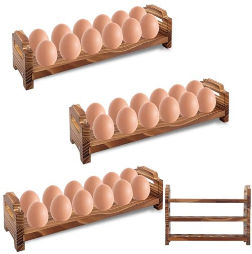 Eierhalter aus Holz, 3 Ebenen Stapelbares Design für 36 Eier Eierbehälterregal Bauernhoffrische Eierablage Küchentheke Organizer Holz Eierständer für Ente, Truthahn, Hühnereier