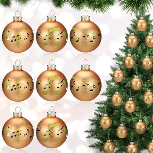 GlikCeil 12 Pcs Brown Musical Christmas Ornament for Tree 2.4'' Music Notes Balls Music Themed Hanging Ornaments Musical Notes Christmas Ornament Gift Xmas Tree Decorations