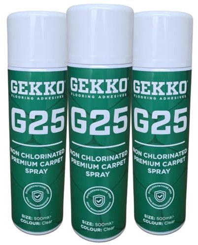 Gekko Carpet Spray Adhesive 3x500ml | Non-Chlorinated, Low Odour, Fast Drying Clear Adhesive For Carpets | Heavy Duty Spray Glue