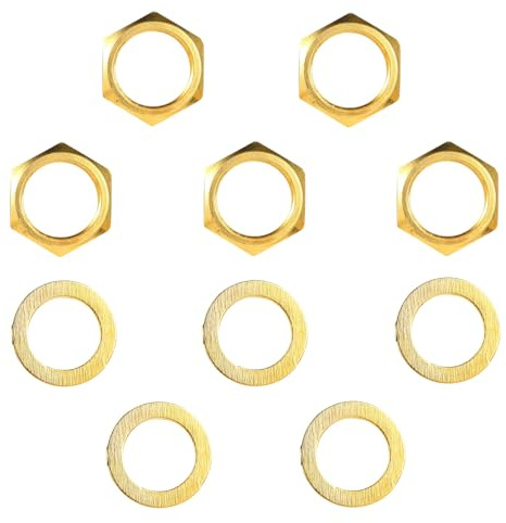 5 Set of Guitar Jack Nut and Washer, Alloy Thread 3/8-32u Input Output Jack Nut and Washers Replacement Parts for Electric Guitar Bass Sockets(Gold)