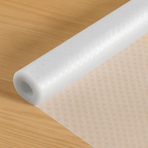 HOMGEN Drawer Liners - Washable 45cmx500cm Refrigerator Mats - Non-Adhesive Cabinet Liner - EVA Plastic Lining Book Shelves Mats - Waterproof & Oil-Proof Kitchen Cupboard Liner(Clear/Crossed Stripe)