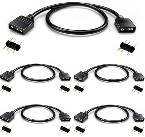 RUNCCI-YUN 5 Pcs 5V 3 Pin ARGB Extension Cable 3 Pin Splitter Cable Female to Female ARGB Fan Splitter for PC RGB Fans and LED Light Strips(30cm, Black)