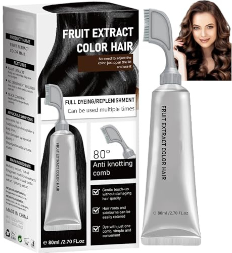 Fruit Essence Hair Dyeing Comb, Fruit Hair Dye Cream for Grey Hairs Coverage - Natural, Plant-Based Extract Hairs Dye Essence, Ammonia-Free, Keratin Ha-ir Color for Men Women (2,Black)