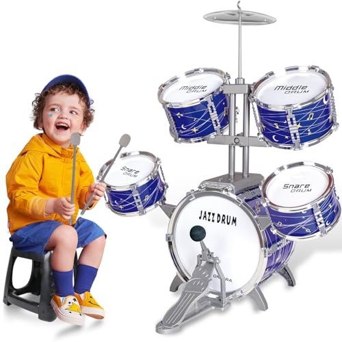 Ensemble de batterie pour enfants de 3 à 5 ans, grande batterie de jazz améliorée pour enfants, instruments de musique et tout plastique, kit de percussion pour débutants de 3, 4, 5, 6 ans
