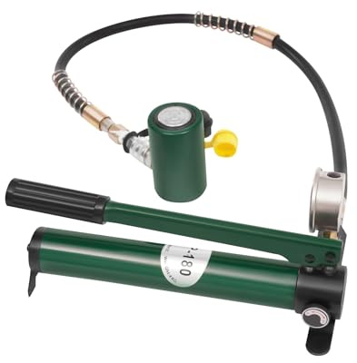 Low Profile Hydraulic Jack Kit + CP-180 Manual Hydraulic Hand Pump with Pressure Gauge, Industrial Mini Hydraulic Cylinder (10T)