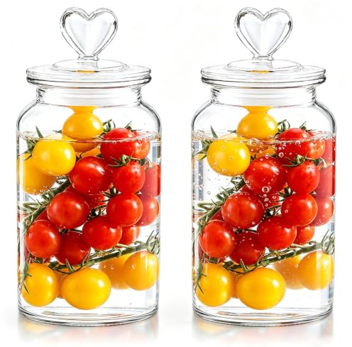 HomeyHoney Cute Heart Shaped Glass Food Storage Jars with Lids Airtight | Sweet Jars, Clear Glass Container for Cookie Tea Coffee Candy, Kitchen Organization, Clear 1300 ml, 2 Pack