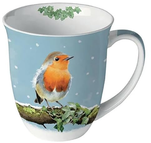 Tasse Kaffeetasse Teetasse Becher Mug 0,4 l Fine Bone China Porzellantasse Weihnachten Advent (Rotkehlchen)
