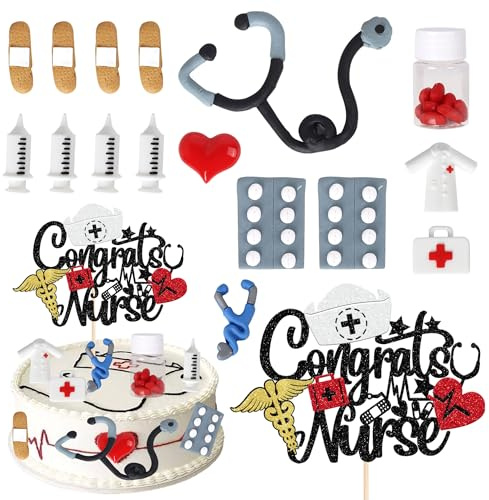 Nurses Party Geburtstag Tortendeko Nurse Graduation Birthday Cake Topper Kuchendeko für Geburtstag RN Medical School Graduation Party Kinder Mädchen DIY Kuchen Dekoration Zubehör