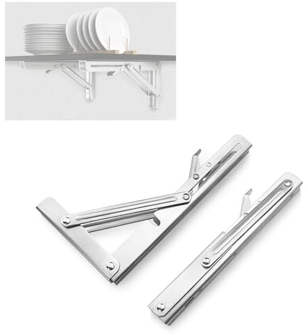 Klappbare Regalhalterungen, robuste, zusammenklappbare Regalhalterung, Wandmontage, faltbare L-rechtwinklige Regalhalterungen aus Metall, dreieckige Halterungen für Bank- und Tischregale 2pcs 8-inch