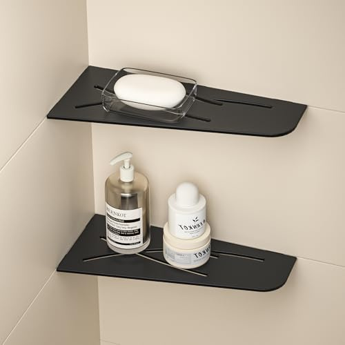 Bernkot Eck Duschregal SUS304 Edelstahl, Duschablage für geflieste Wände | 3 mm Stärke Eckregal Dusche, Badezimmer-Organizer Eckregal, 305 mm Shampoohalterung für die Dusche, 2 Stücke,Schwarz