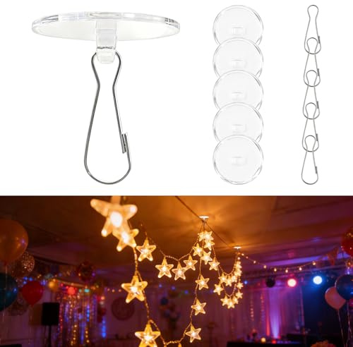 Notoke 100 Stück 2cm Deckenhaken Selbstklebend, Transparent Selbstklebende Deckenhaken, Klebehaken Decke mit Fahnenmast-Clips, Decke für Schlafzimmer Badezimmer Küche Wand Karneval Weihnachten Deko