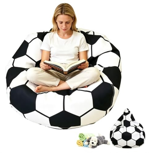 Umllpet Erwachsene Sitzsack-Bezug für Stofftiere, Spielzeug Aufbewahrung für Schlafzimmer, Kuscheltier Aufbewahrung Sitzsack, Bean Bag Toy Storage mit Reißverschlus für Kleidung, Spielzeug (Fußball)