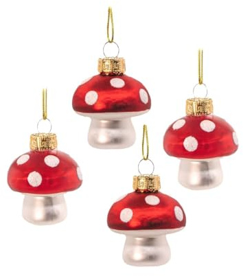 Sass & Belle Set of 4 Hanging Toadstool Christmas Tree Decorations