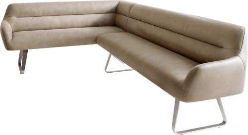 DELIFE Eckbank Taya-Flex 285x190 cm Kufengestell flach Edelstahl | Mikrofaser Beige Vintage Taschenfederkern Links Esszimmerbank