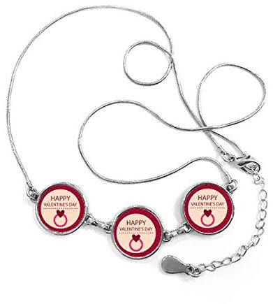 DIYthinker Rosa runde glücklicher Valentinstag mit Herz-Ring Bild Illustration Muster runde Form Halskette Schmuck mit Kette Dekoration