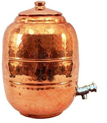 Rastogi Handicrafts Pure Copper 6.5 LTR. Water Pot Storage Tank with Tap Kitchen Home Garden