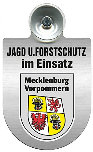 Einsatzschild für Windschutzscheibe incl. Saugnapf - Jagd + Forstschutz im Einsatz - Wappen nach Wahl - 309729- Farbe Region Mecklenburg-Vorpommern