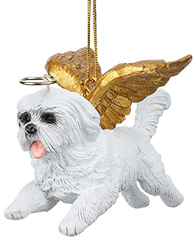 Design Toscano - Ehren Die Pooch Malteser Feiertags-Engels-Hundeornamente - Weihnachtsbaumschmuck - Weiß - Stein Harz - Hängend - 1 Stück
