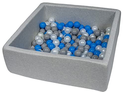 Velinda Bällebad Ballpool Kugelbad Bällchenbad Kinder-Pool mit 150 Bällen/90x90cm (Farbe der Bälle: perlweiß, blau, grau)