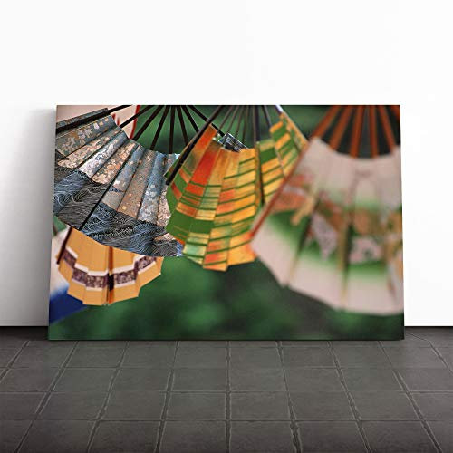 Canvas Print Wall Art (30x20 Inch/ 76x50cm) Japanese Fans | Mounted and Stretched Box Frame Picture | Home Decor For Kitchen, Living Room, Dining Room, Bedroom, Hallway