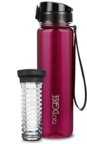 720°DGREE Water Bottle “uberBottle“ - 1 L crystalClear +Fruit-Infuser - BPA-Free Tritan, Leakproof, Reusable Drinking Bottle - Sports Bottle for Gym, Fitness, Cycling, Travel, Kids, School Office