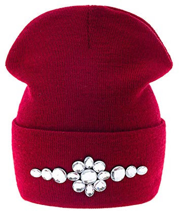MFAZ Morefaz Ltd Damen Winter Beanie Strickmütze Mütze Wurm mit Diamanten (Burgundy)