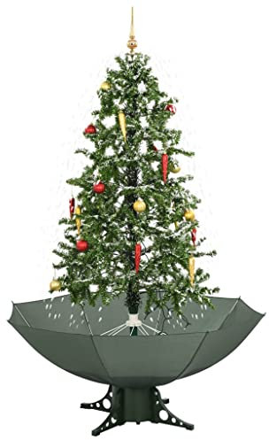 vidaXL Albero di Natale Neve e Base a Ombrellone Magico con Palline e Luci Folto Realistico Decorazione Natalizia con Nevicata Verde 170 cm