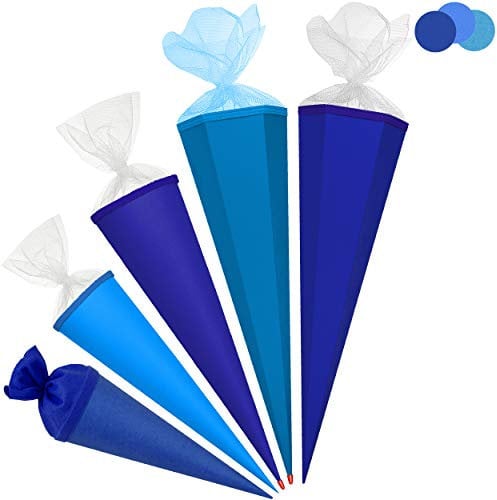 alles-meine.de GmbH Schultüte - Rohling - BLAU - mittel - 70 cm - rund - Tüllabschluß - mit/ohne Kunststoff Spitze - Zuckertüte - Markneukirchen - Jungen Mädchen - einfarbig un..