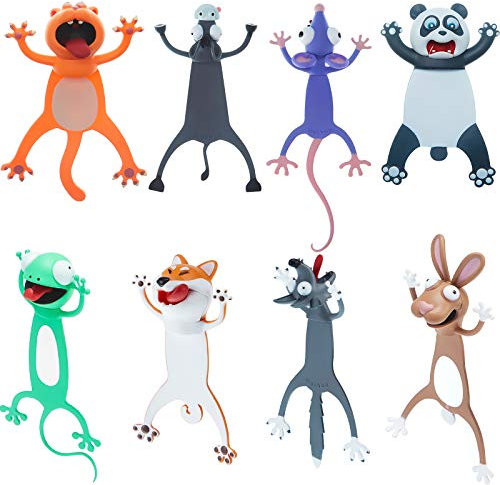 Outus 8 Stücke 3D Karikatur Tier Lesezeichen Set für Kinder Neuheit Lustige Süße Gequetscht Lesen Schreibwaren Geschenke Party Gunst , Student, Polyvinylchlorid (PVC)