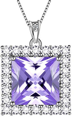 Aurora Tears Juni Birthstone Halsketten 925 Sterling Silber Blau Alexandrit Square Geburtsstein Anhänger mit Zirkonia Schmuck für Frauen und Mädchen DP0282U