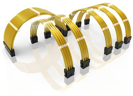 LINKUP - 30cm PSU Kabelverlängerung Ummantelt GPU Nach Maß PC Stromversorgung mit Kamm-Kit - Kompatibel mit RTX3090 | 1x 24 P (20+4) | 2X 8 P (4+4) CPU | 3X 8 P (6+2) GPU Set | 300mm - Metallic-Gold