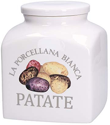 La Porcellana Bianca - Barattolo Porcellana Areato Deco Patate New in Gift Box - Conserva, Barattoli e Contenitori - Barattoli Cucina - Porcellana - 3500 CC; 15x15xh18 cm