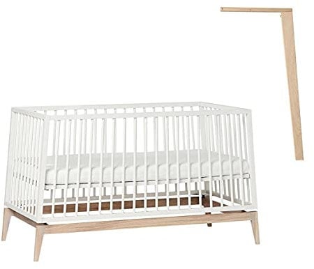 Leander Luna Babybett 140x70cm - weiß/Eiche mit Himmelgestell Eiche, OHNE MATRATZE
