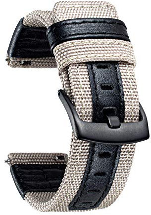 BINLUN Klassisch Segeltuch Uhrenarmbänder Schnelle Veröffentlichung Segeltuch Leder Uhrenarmbänder Ersatz Uhrenarmband für Damen Herren 20mm 22mm 24mm Retro Uhrenarmband mit Schwarz Metallverschluss